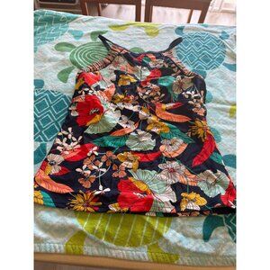 Ellen Tracy Floral Print Halter Tank Top With Multicolor Stripe Detail Size 10